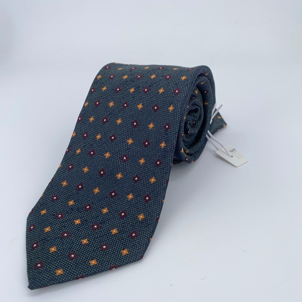 Eton Tie Mens One‎ Size Green Blue Floral Silk Classic Fit Necktie Italy Made